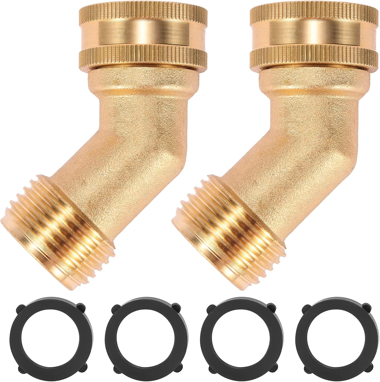 45 Degree Garden Hose Elbow, Eliminates Stress and Strain On RV Water Intake Hose Fittings, 3/4" GHT and Solid Brass, 2 Pack