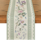 Green Printed Lace Floral 210 GSM Spring Table Runner, Seasonal Summer Kitchen Dining Table Decoration for Home Party Decor 13x72 Inch