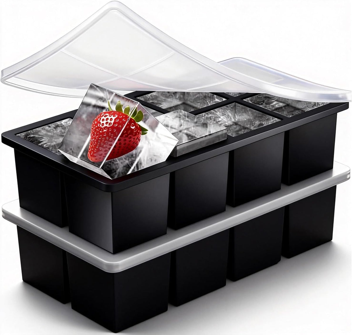 2-Pack Large Ice Cube Trays for Whiskey, Stackable & Easy-Release Silicone Square 2-inch Ice Cube Maker Mold with Lid for Freezer, Cocktail, Bourbon, Drinks