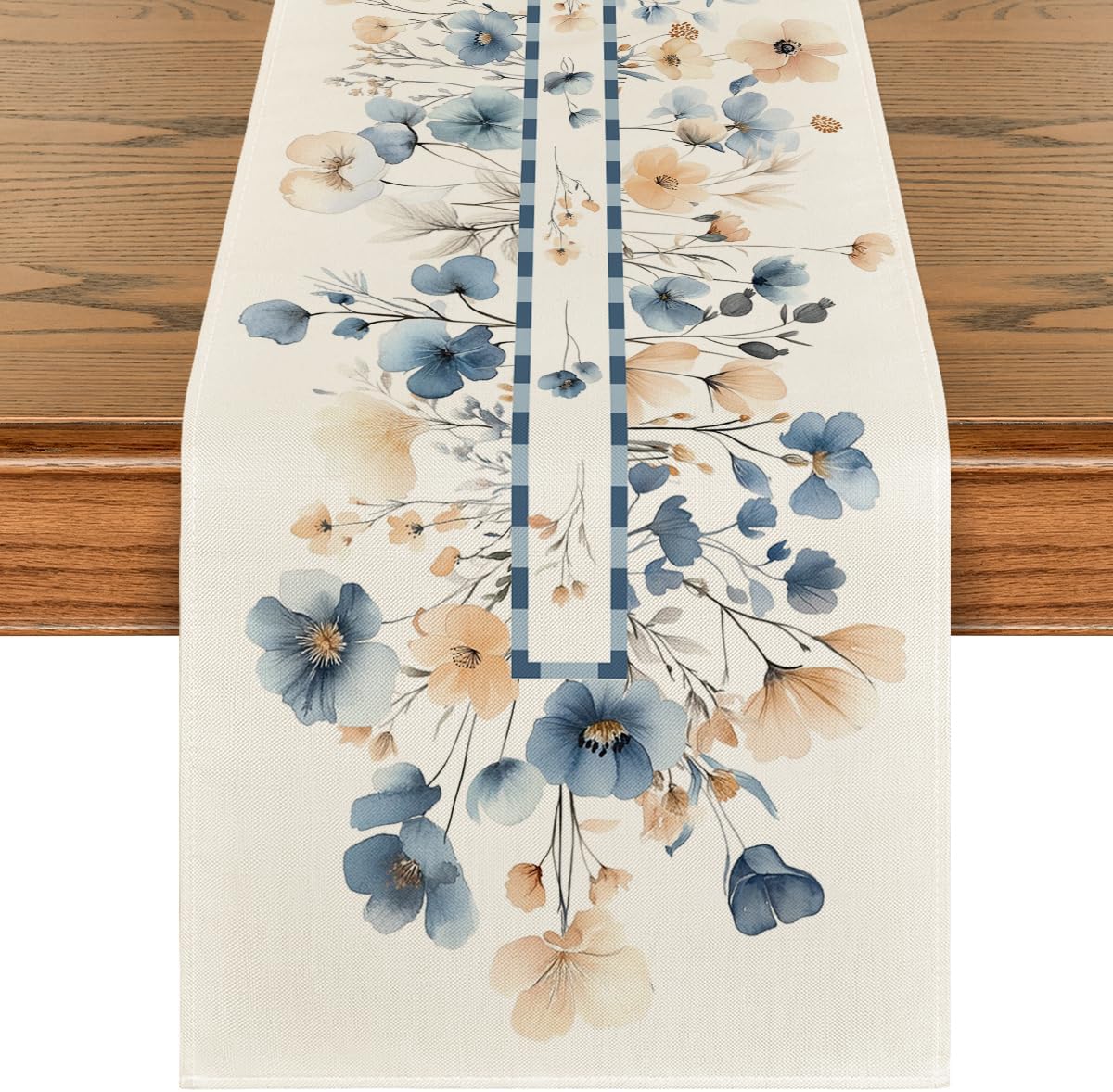 Bloom Flowers Floral Weeds Spring Table Runner, Seasonal Summer Kitchen Dining Table Decoration for Home Party Decor 13x72 Inch