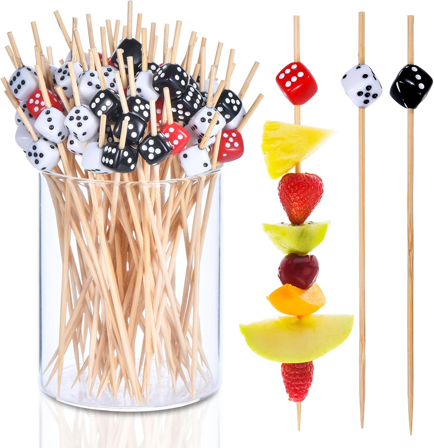 100 Pack Casino Toothpicks for Appetizers, 4.7 Inch Decorative Cocktail Picks for Las Vegas Night Decorations Bunco Night Party Supplies (Dice)