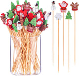 100 Pack Christmas Toothpicks for Appetizers, 4.7 Inch Natural Bamboo Cocktail Picks for Cake Dessert Food Fruit Christmas Party Decorations
