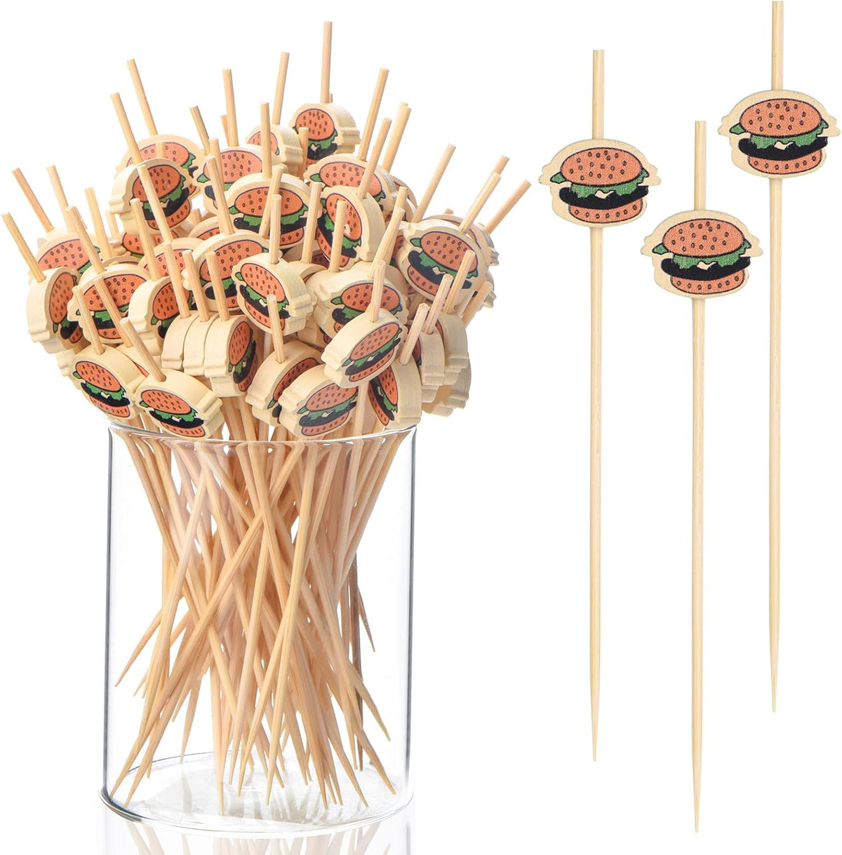 100 Pack Food Toothpicks for Appetizers, 4.7 Inch Bamboo Cocktail Picks Skewers Fruit Sticks, Fancy Toothpicks for Breakfast Sandwiches Hamburger Fruit and Parties Events