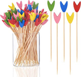 100 Pack Tulip Toothpicks for Appetizers, 4.7 Inch Natural Bamboo Cocktail Picks for Cake Dessert Food Picks Wedding Birthday Party Decoration