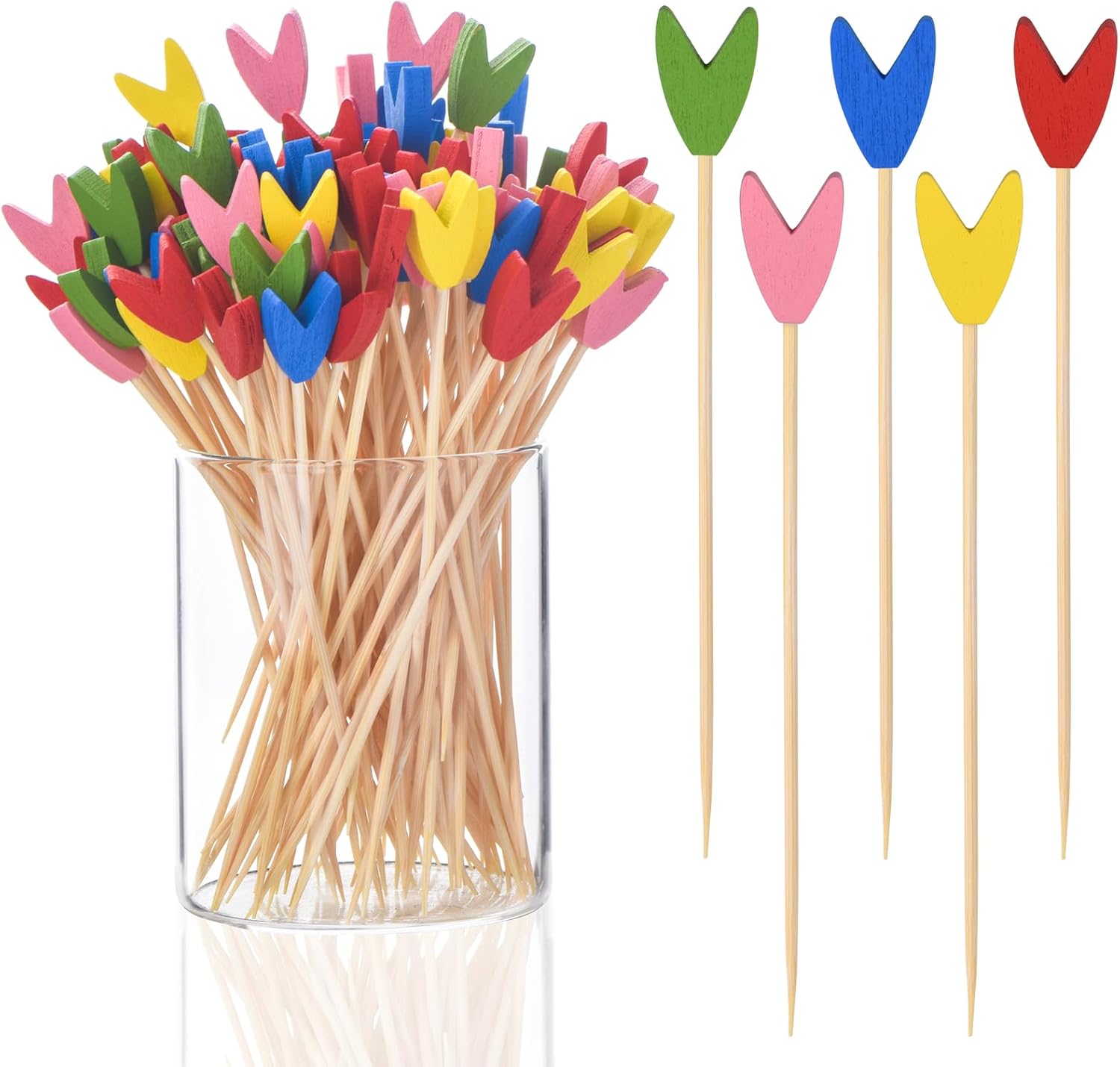 100 Pack Tulip Toothpicks for Appetizers, 4.7 Inch Natural Bamboo Cocktail Picks for Cake Dessert Food Picks Wedding Birthday Party Decoration