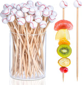 100 Pack Baseball Toothpicks, 4.7 Inch Bamboo Cocktail Picks, Bamboo Toothpicks for Drinks Dessert Wedding Birthday Party