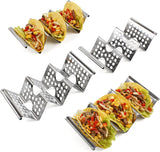 4 Pack Stainless Steel Taco Holders, Premium Taco Stands, Holds 2 Or 3 Tacos Each Taco Tray, Taco Rack With Easy-Access Handle, Food Grade Taco Plate Shells Oven & Grill Safe, BPA Free(Hollow)
