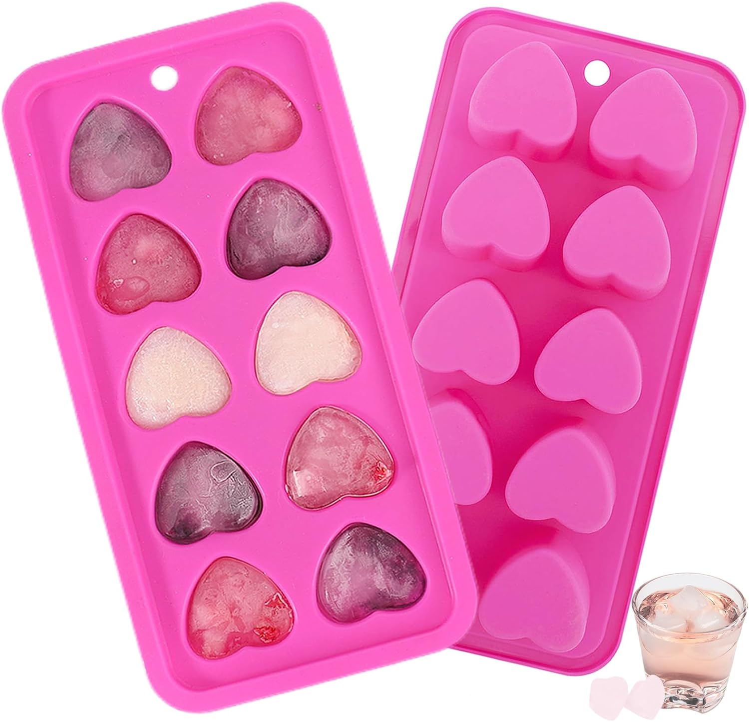 Heart Shaped Silicone Ice Cube Trays, For DIY love Heart Ice Cubes, Chocolate, Candy, Easy Release Mold for Cocktails,Whiskey, Drinks, BPA Free and Dishwasher Safe(2pcs, Pink)