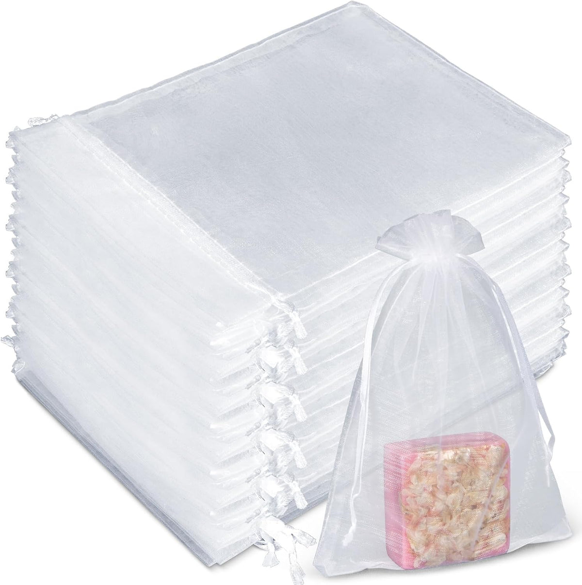 50 Organza Soap Bags for Packaging - Organza Gift Bags 5x7 for Homemade Soap Wedding Anniversary Souvenir Mesh Christmas New Year Party Favor Bags Small Pouches Gift Bags For Small Business White