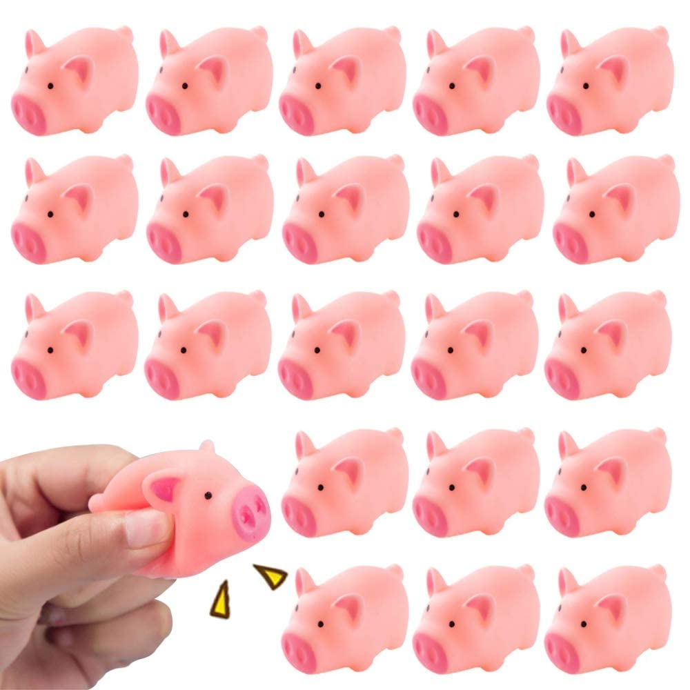 20 PCS Mini Squishies Pig Bath Toys, Pink Rubber Squeaky Baby Bathtub Toys for Baby Shower Party Favors