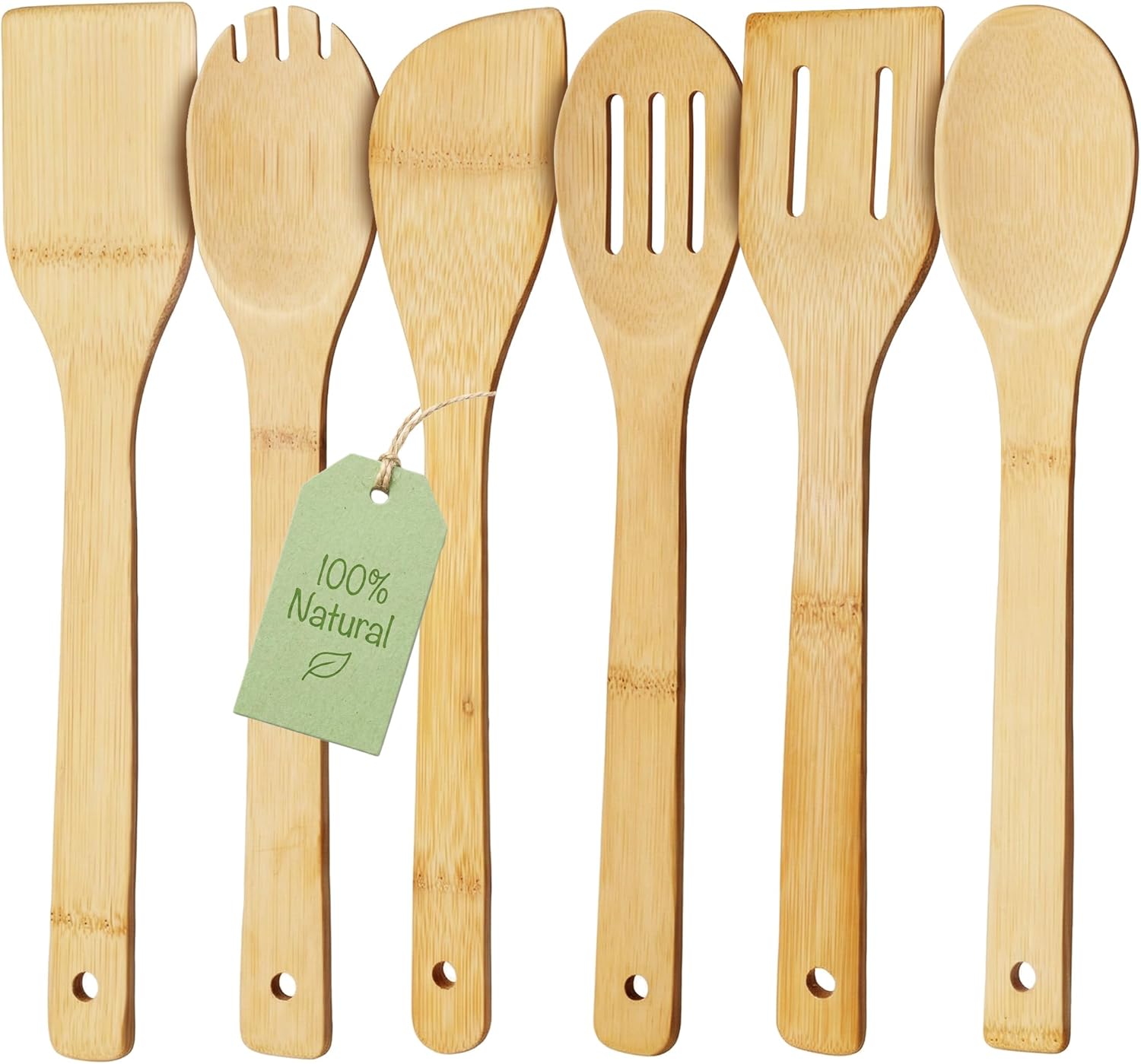 Bamboo Wooden Spoons for Cooking 6-Piece, Nonstick Bamboo Kitchen Utensils Set Wood Spatulas Spoons for Daily Use, Housewarming Gifts