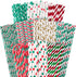 Christmas Paper Straws, Stripe Holiday Straws Bulk in 10 Styles for Drinking, Xmas Party Supplies, DIY Crafts, 125PCS