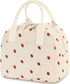 Insulated Straerry Lunch Bag for Women, Stylish Corduroy Tote with Aluminum Lining, Large Capacity Reusable Cooler for Work, Travel, Beach or Picnic, Beige Cream Water-Resistant Lunch Box