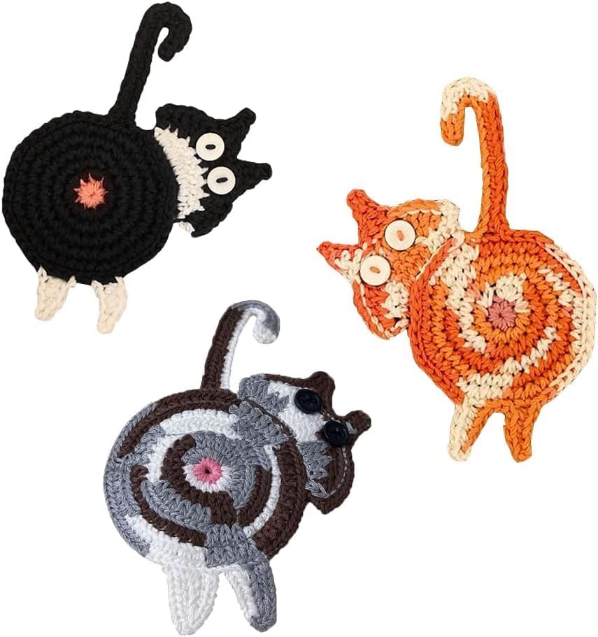 Drink Coaster | Cat Gifts for Cat Lovers,Fun Woven  Coasters,Cute Coffee Coaster for Home Decor Tabletop Protection Suitable for Kinds Cups (3PC)