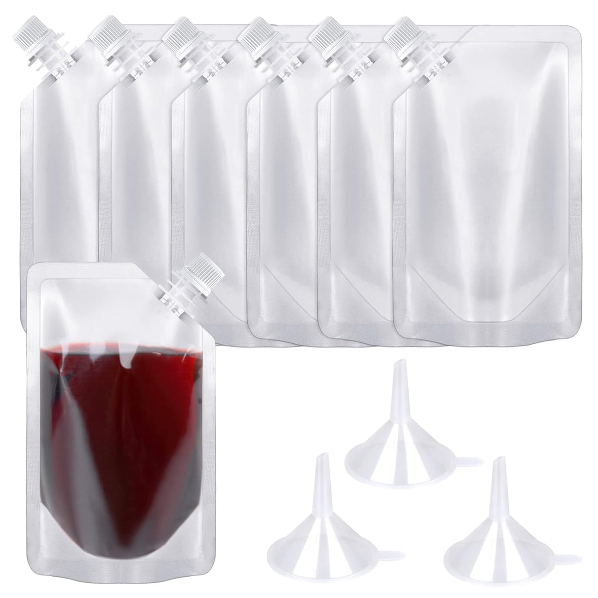 24 Pcs Plastic Flasks, 8 Oz Concealable and Reusable Drink Pouches, Leak-Proof Food Grade Plastic for Travel (8OZ-24PCS +3 Funnels)