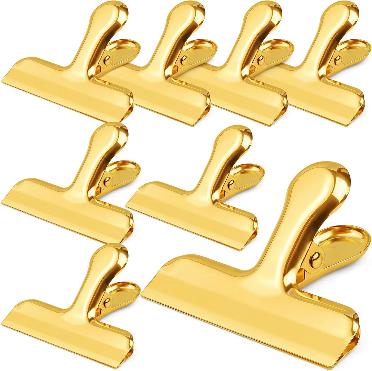 Chip Clips Bag Clips Gold Stainless Steel Clip for Food Storage,Air Tight Seal Chip Bag Clip 3 Inch Strong Food Clipp for Snack,Chips,Kitchen Decor,Home&Office Paper Heavy Duty-8 Pack