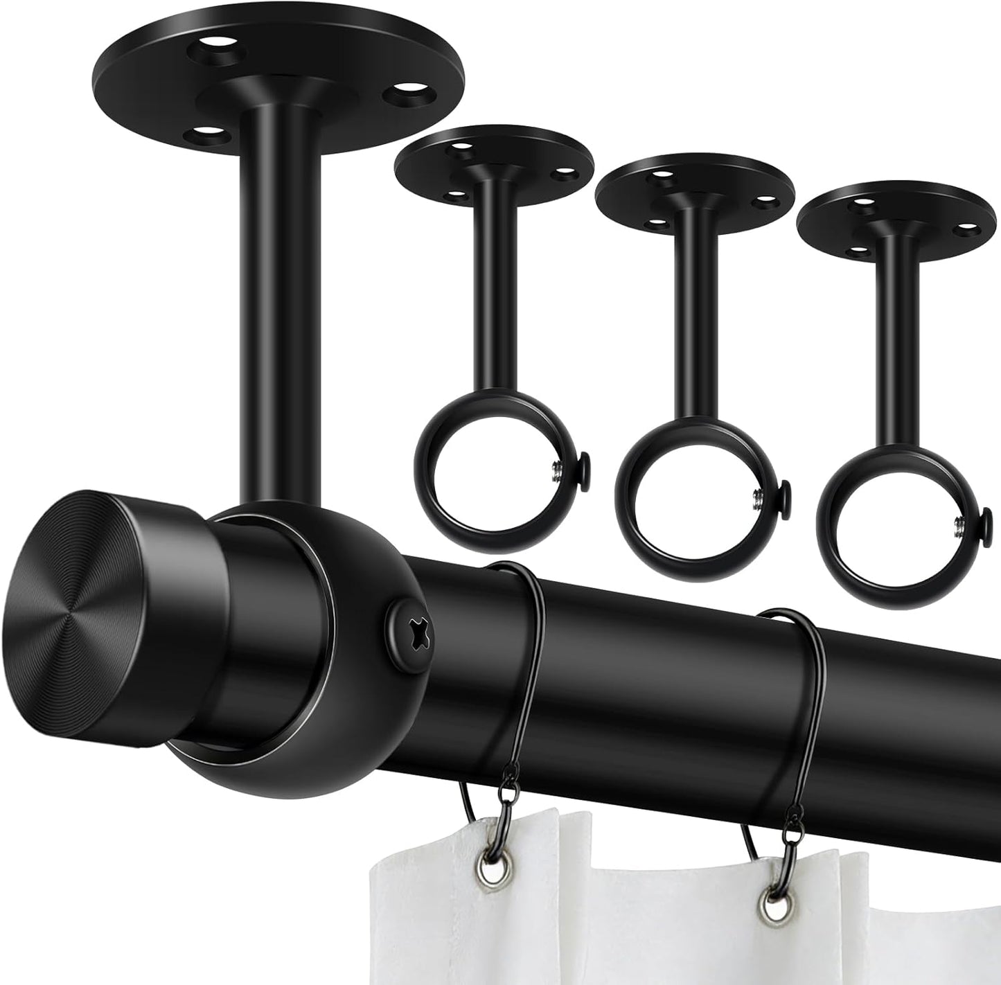Curtain Rod Brackets, Ceiling Heavy Duty Holders, Black 4 Pack Hooks Hangers for 1 1/4-Inch Drape Poles