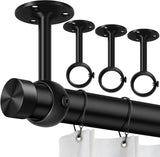 Curtain Rod Brackets, Ceiling Heavy Duty Holders, Black 4 Pack Hooks Hangers for 1 1/4-Inch Drape Poles