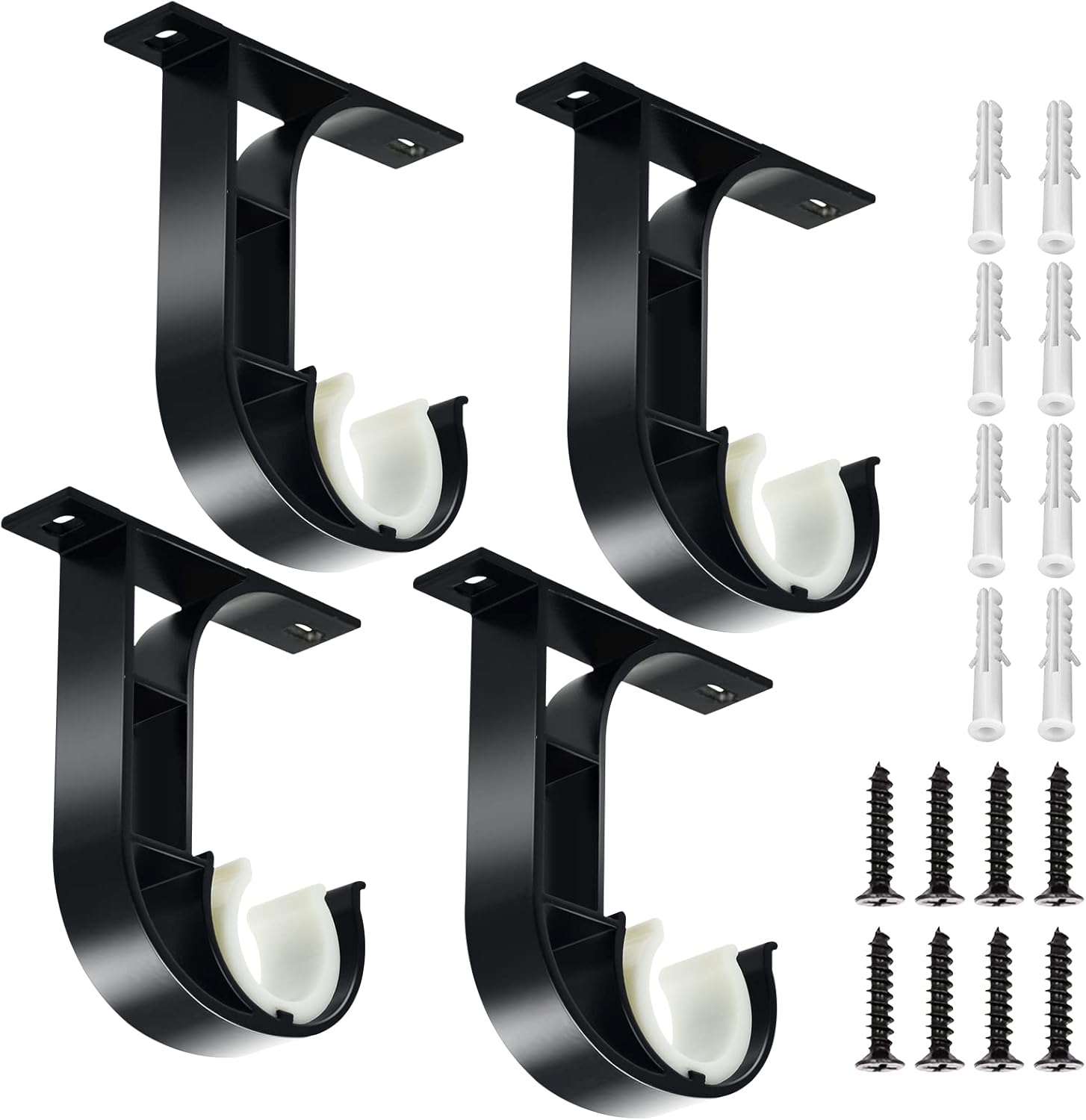 Ceiling Curtain Rod Bracket, 4 Pack Heavy Duty Curtain Rod Holders, Aluminum Alloy, Black Ceiling Curtain Hooks Hangers Fit for 1 Inch Drapery Rods