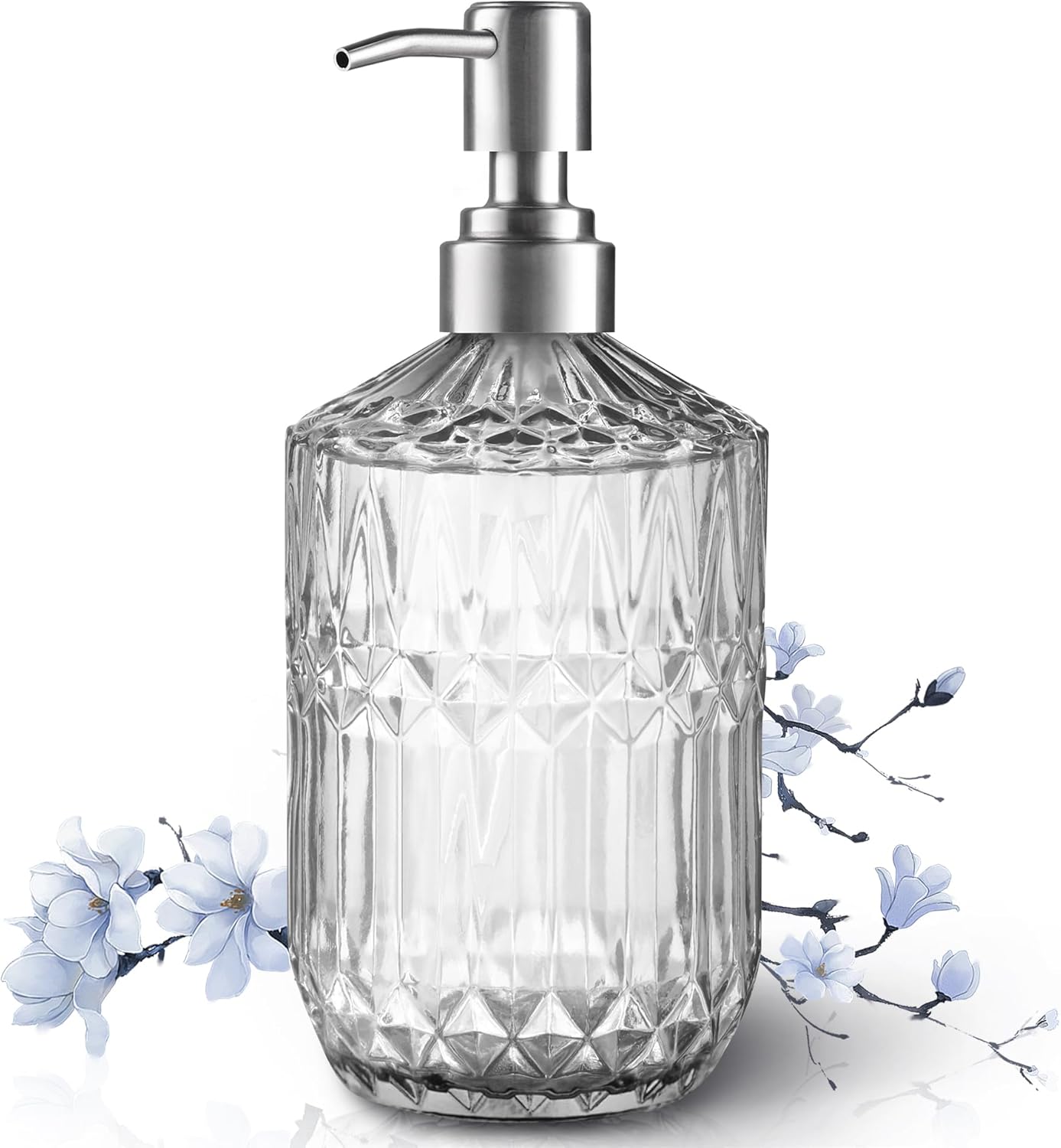 13 Oz Refillable Soap Dispenser, Glass Soap Dispenser for Dispense Hand Soap, Dish Soap, Lotion 2pack (Clear)