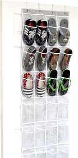 SimpleHouseware Crystal Clear Over The Door Hanging Shoe Organizer, 24 Pockets, Grey (162.6 cm H x 48.6 cm W)