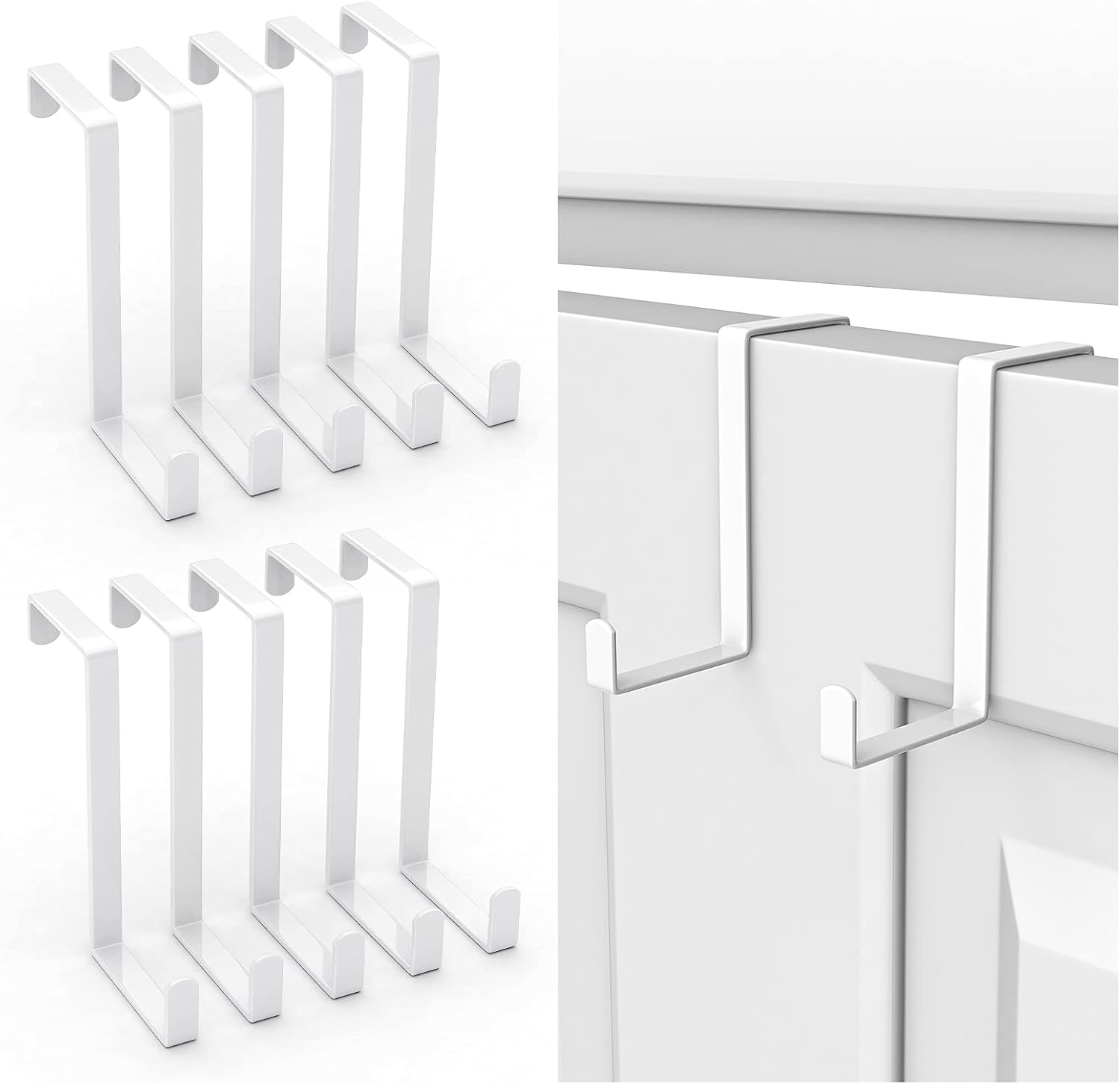 Over The Door Hooks 10 Pack, Z-Shaped Door Hanger Hook Fits The 1 3/8" and 1 3/4" Door Widths, Reversible Metal Door Hooks for Hanging Clothes, Coats, Towels, Shoe Organizers (White)
