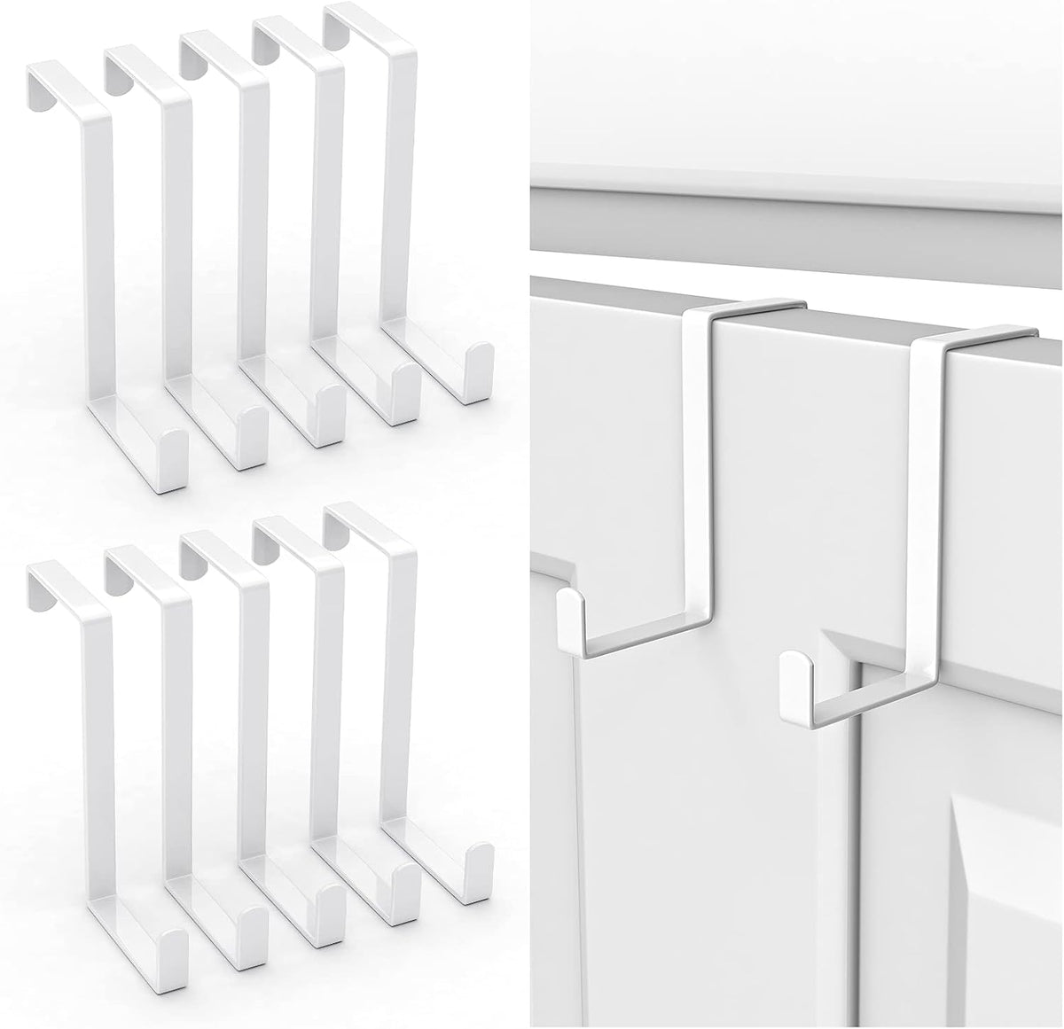 Over The Door Hooks 10 Pack, Z-Shaped Door Hanger Hook Fits The 1 3/8" and 1 3/4" Door Widths, Reversible Metal Door Hooks for Hanging Clothes, Coats, Towels, Shoe Organizers (White)