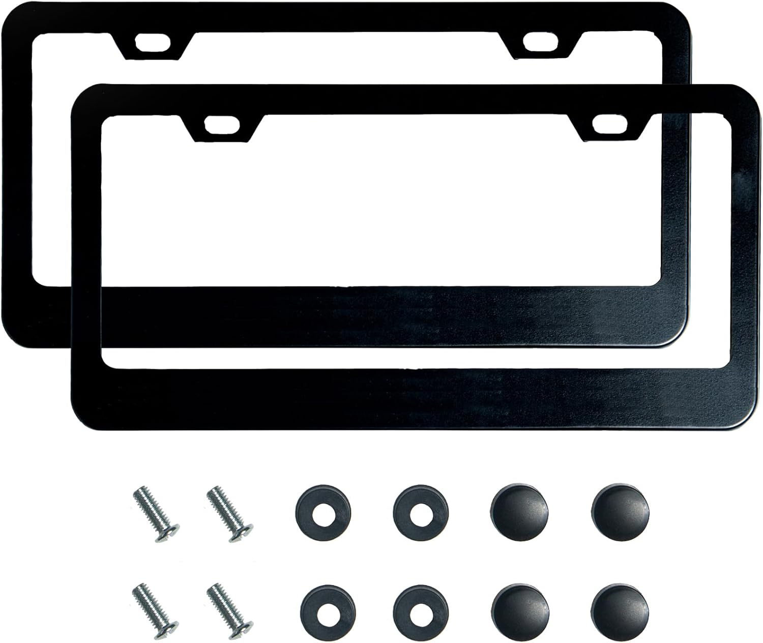 2PCS Matte Black License Plate Frames, 2 Holes Solid Rust-Proof Stainless Steel License Plate Holder,  Universal Car License Plate Cover for Women and Man with Screws Accessories