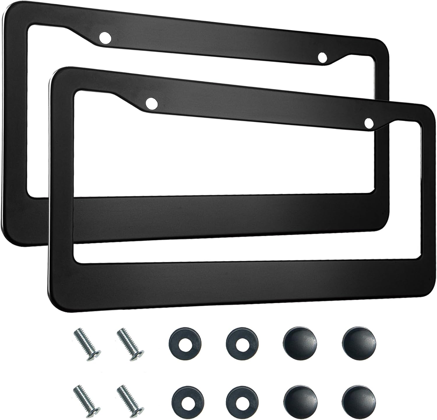 2PCS Matte Black License Plate Frames, 2 Holes Solid Aluminum License Plate Holder, Universal Car License Plate Frame for Man, Licence Plate Frame Black and Screws, by