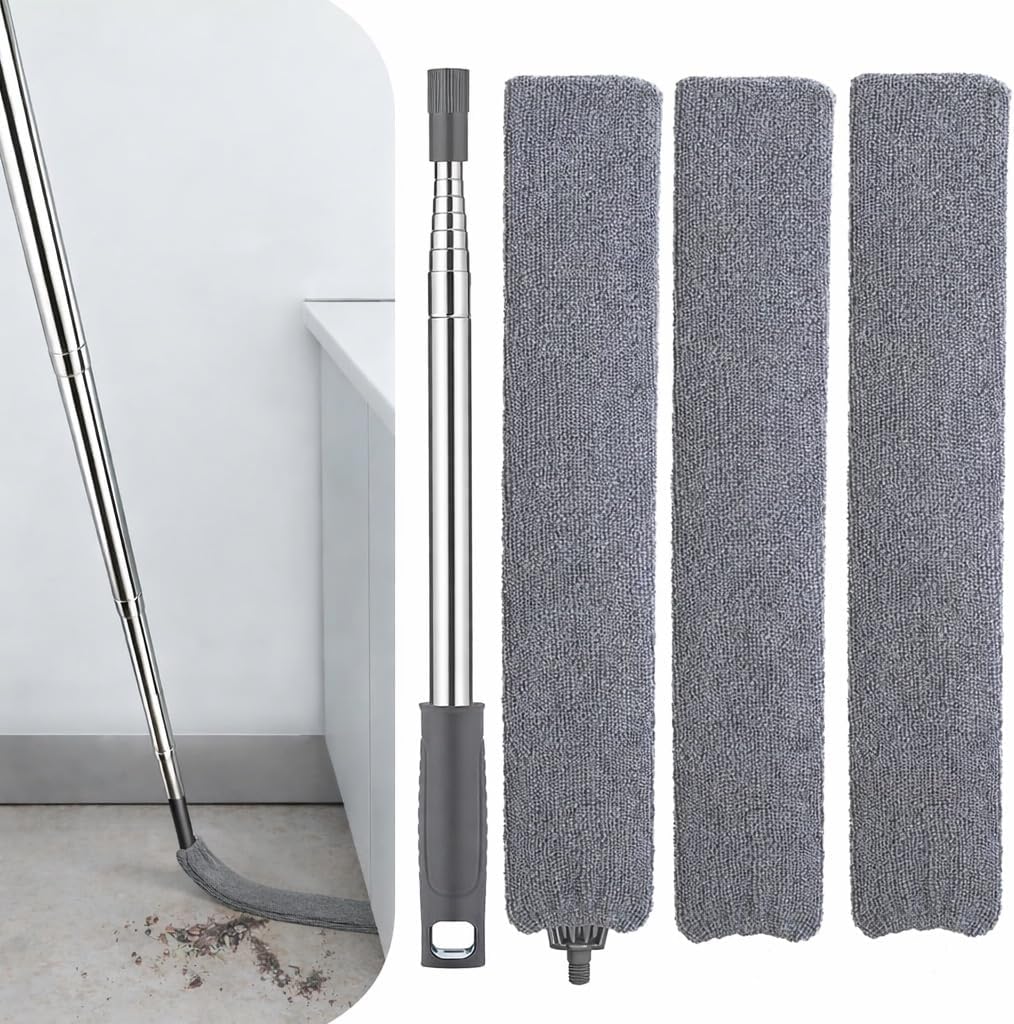 Retractable Gap Dust Cleaner with Extension Pole, Cleaning Tools with 3 Microfiber Dusting Cloths, Extendable Long Handle Duster for Cleaning Under Refrigerator Sofa Furniture Appliance