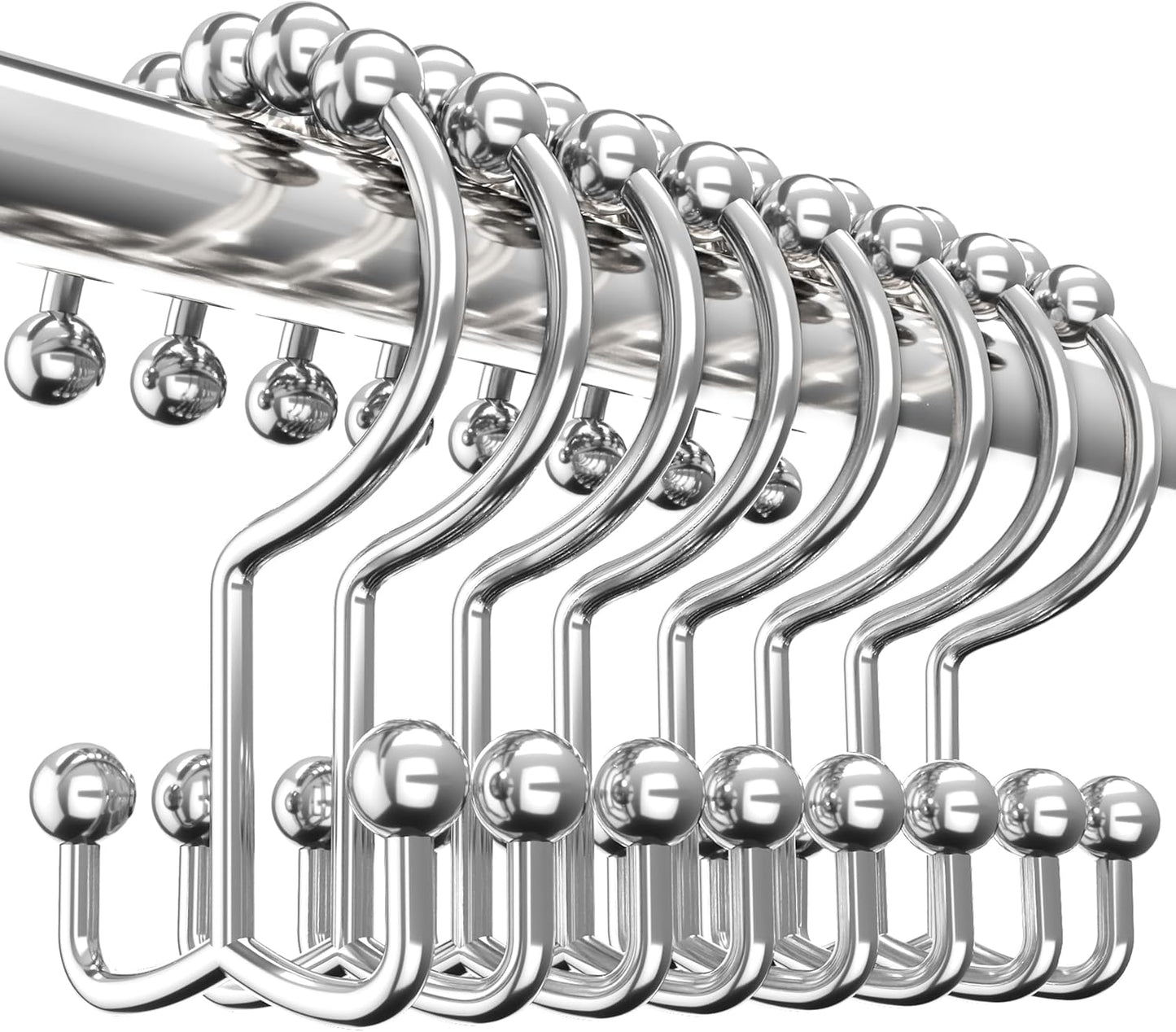 Shower Curtain Hooks Rings 12 Pack, Rust Resistant Double Roller Glide Shower Hooks for Bathroom, Shower Rods and Curtains, Nickel