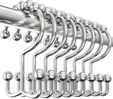 Shower Curtain Hooks Rings 12 Pack, Rust Resistant Double Roller Glide Shower Hooks for Bathroom, Shower Rods and Curtains, Nickel