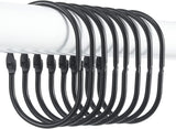 Shower Curtain Rings, 12 Pcs Shower Curtain Hooks, Oval Snap Shower Rings for Curtain, Metal Black Shower Curtain Rings Rust Proof, Glide Smoothly Shower Hooks for Shower Curtain Rod (Black)