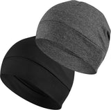100% Cotton Beanie Hat, 2-Pack Unisex Skull Cap Helmet Liner for Running Cycling Skiing Sleeping Chemo Headwear