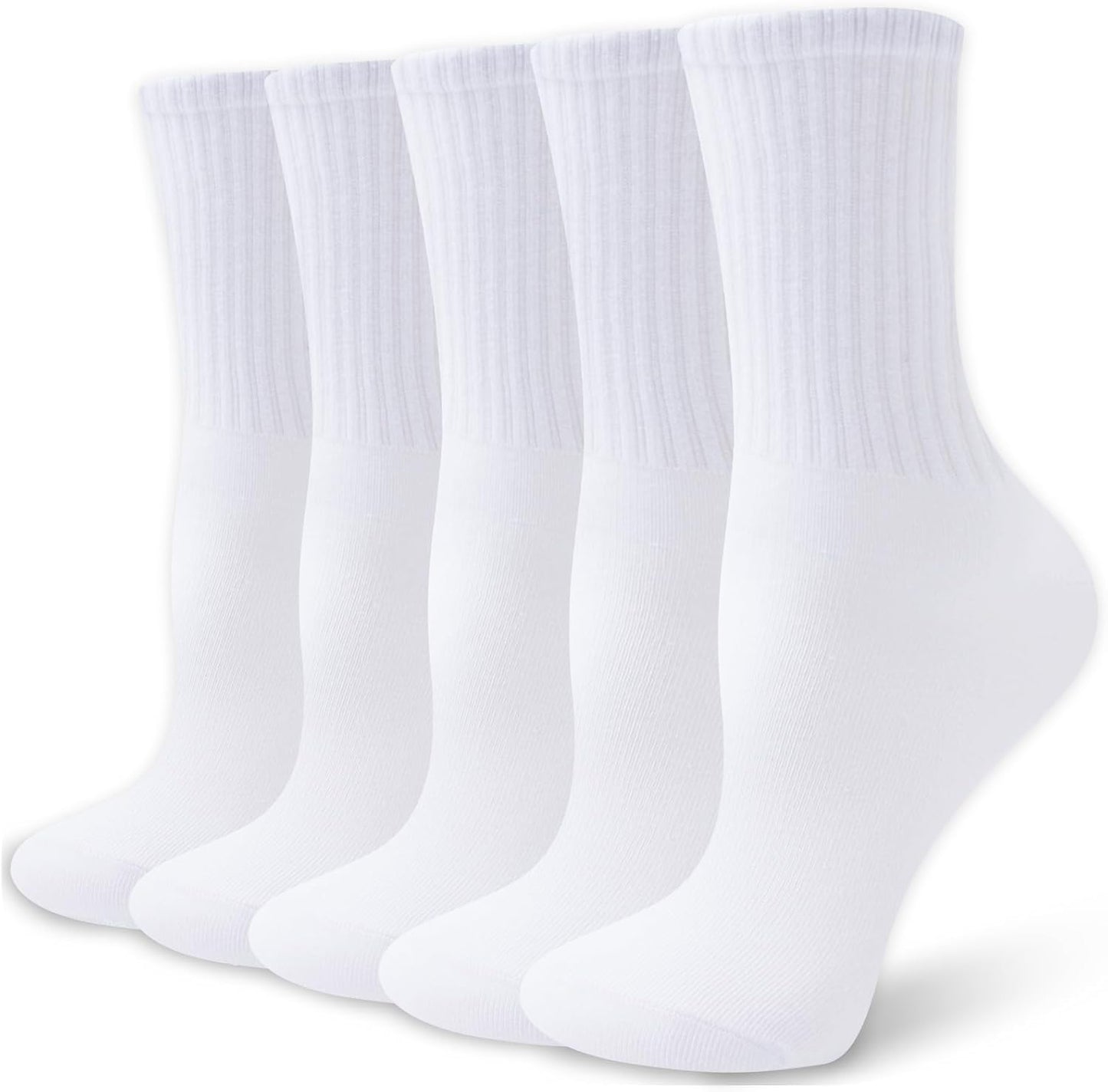 Womens Crew Socks Cotton, 5 Pairs Soft and Moisture Wicking Calf Socks for Work and Casual Sport Wear, Size 5-10