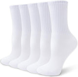 Womens Crew Socks Cotton, 5 Pairs Soft and Moisture Wicking Calf Socks for Work and Casual Sport Wear, Size 5-10