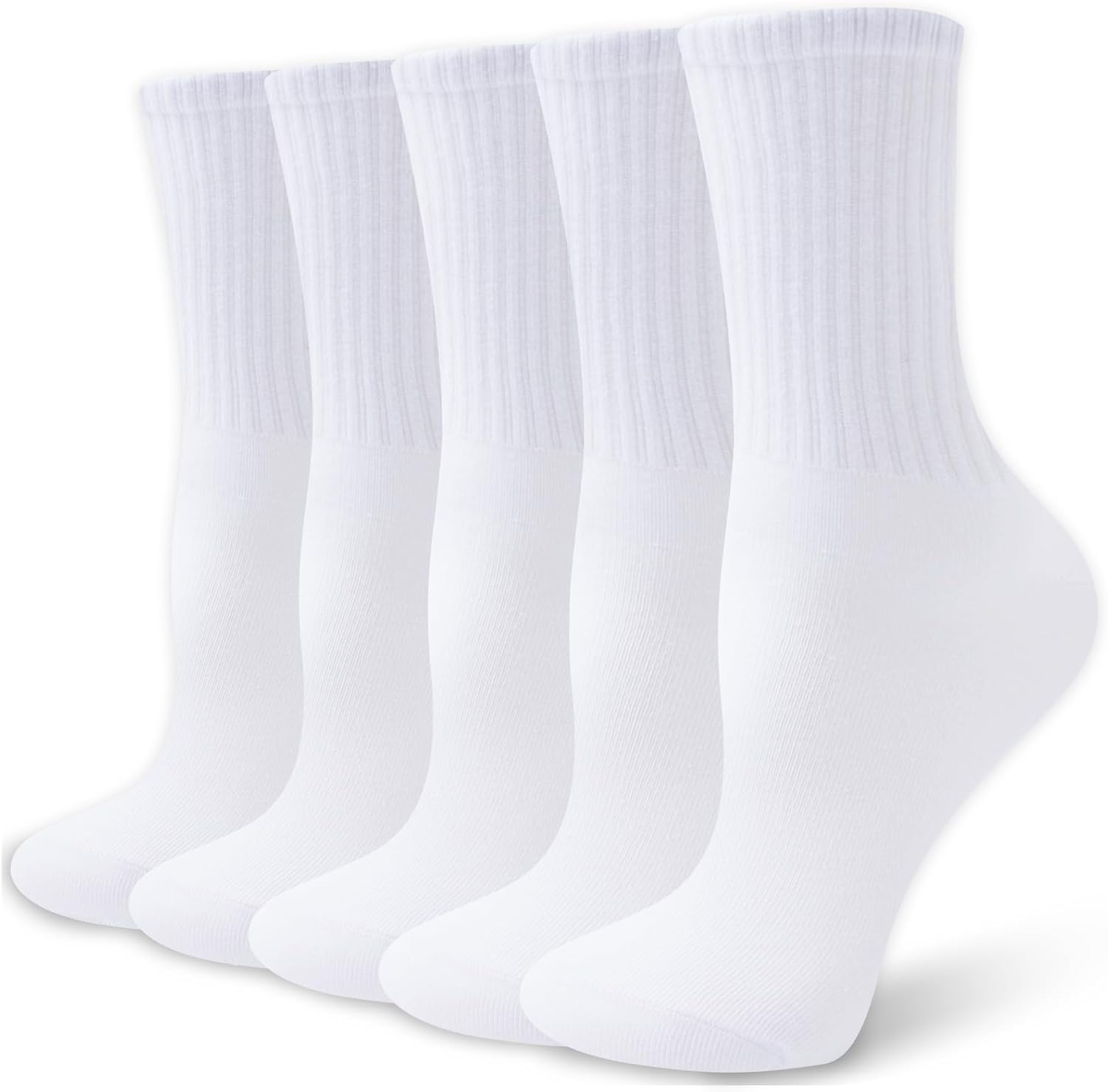 Womens Crew Socks Cotton, 5 Pairs Soft and Moisture Wicking Calf Socks for Work and Casual Sport Wear, Size 5-10