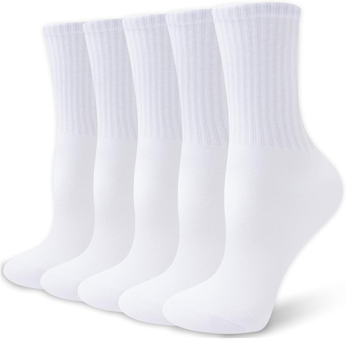 Womens Crew Socks Cotton, 5 Pairs Soft and Moisture Wicking Calf Socks for Work and Casual Sport Wear, Size 5-10