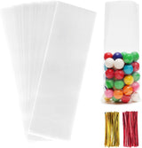 Cellophane Treat Bags,200 Pcs 3x11 Inches Clear Pretzel Bags,Cello Bags with Twist Ties for Packaging Candies,Cookies