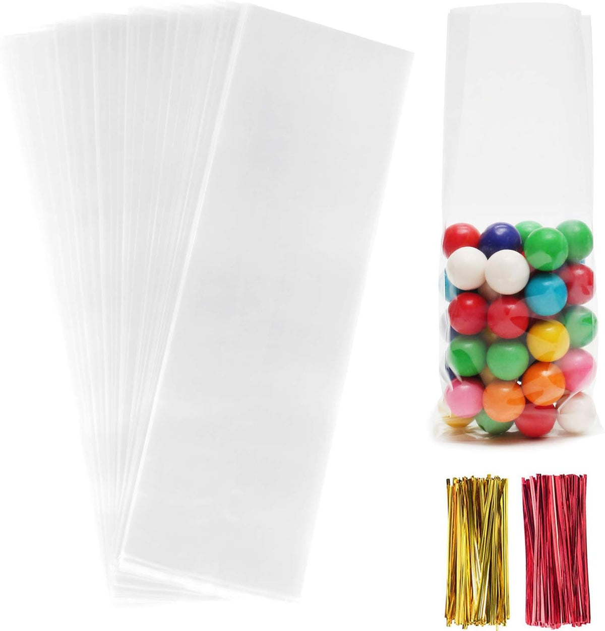Cellophane Treat Bags,200 Pcs 3x11 Inches Clear Pretzel Bags,Cello Bags with Twist Ties for Packaging Candies,Cookies