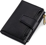 Small Wallet Women RFID Blocking Genuine Leather Bifold Compact Card Holder for Women with Zipper Coin Pocket 4 ID Windows