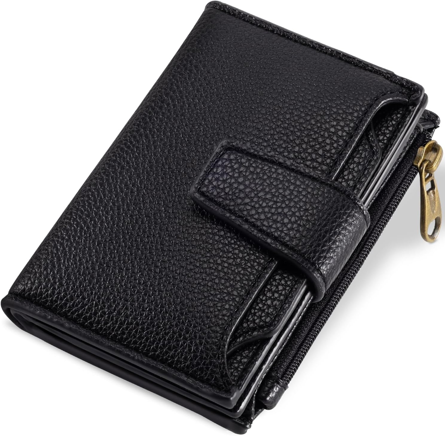 Small Wallet Women RFID Blocking Genuine Leather Bifold Compact Card Holder for Women with Zipper Coin Pocket 4 ID Windows
