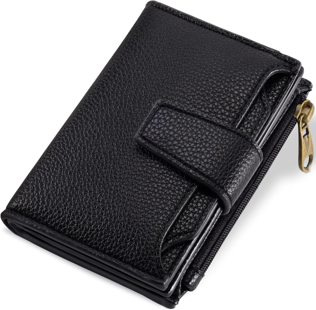 Small Wallet Women RFID Blocking Genuine Leather Bifold Compact Card Holder for Women with Zipper Coin Pocket 4 ID Windows
