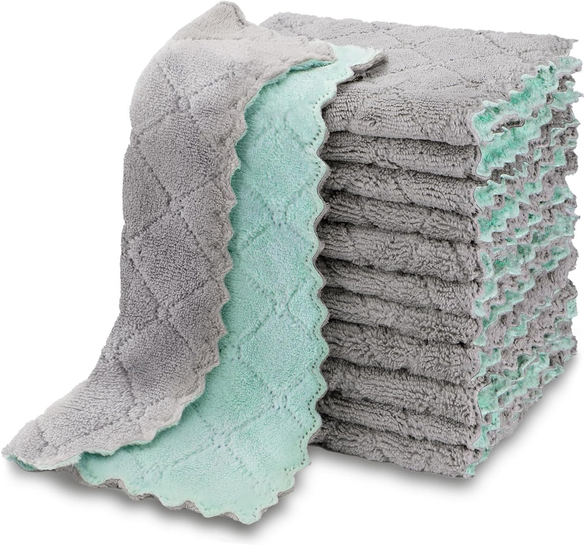 Kitchen Dish Cloth - 12 Pack, Super Absorbent Coral Fleece Dish Cloths, No Odor Reusable Dish Rags, Premium Microfiber Cleaning Cloths, Nonstick Oil Washable Fast Drying 6.3" x10.4"