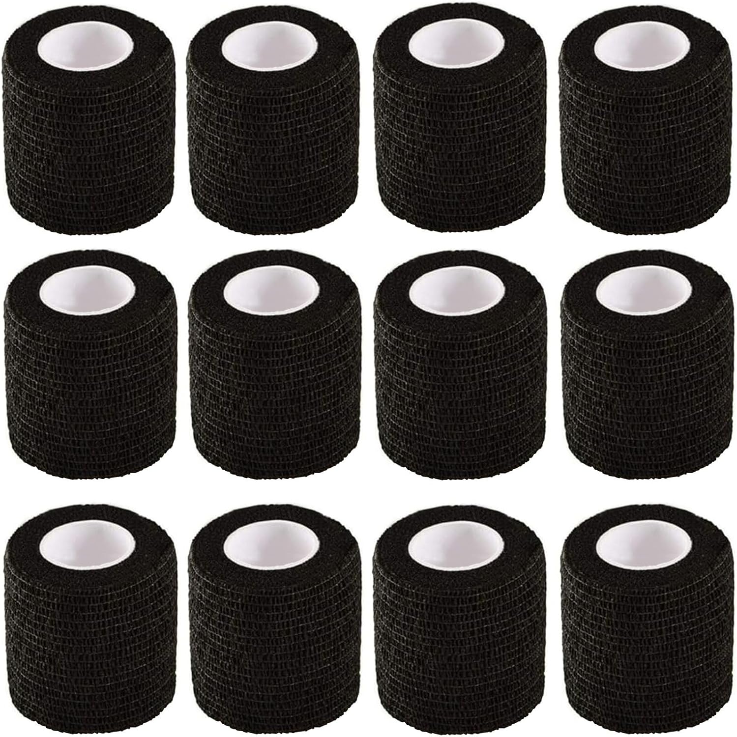 Self Adhesive Bandage Wrap,12 Pack 2 Inch x 5 Yards Elastic Vet Wrap for Sports Supply Ankle Sprains Protection,Breathable Cohesive Bandage Tape (Black)