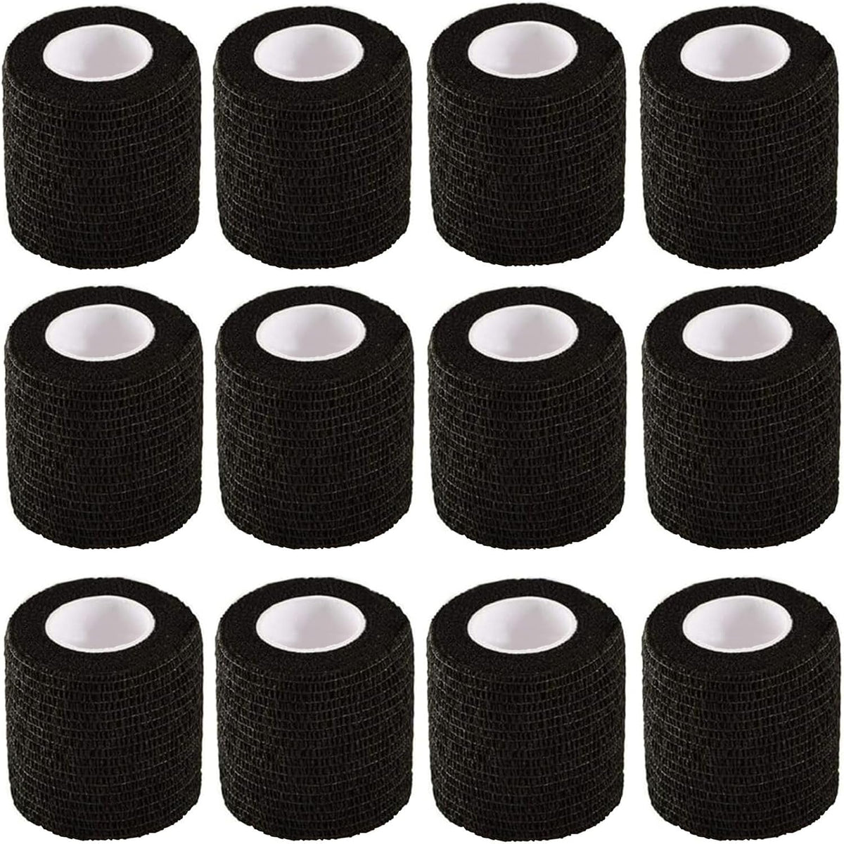 Self Adhesive Bandage Wrap,12 Pack 2 Inch x 5 Yards Elastic Vet Wrap for Sports Supply Ankle Sprains Protection,Breathable Cohesive Bandage Tape (Black)