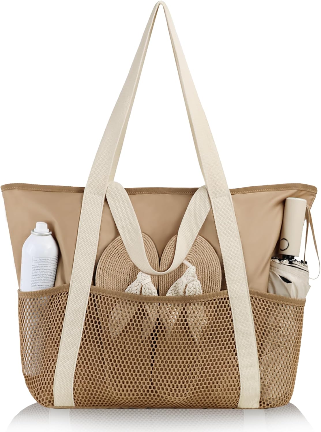 Beach Bag Large Waterproof Sandproof Tote for Women with Zipper and Mesh Pockets