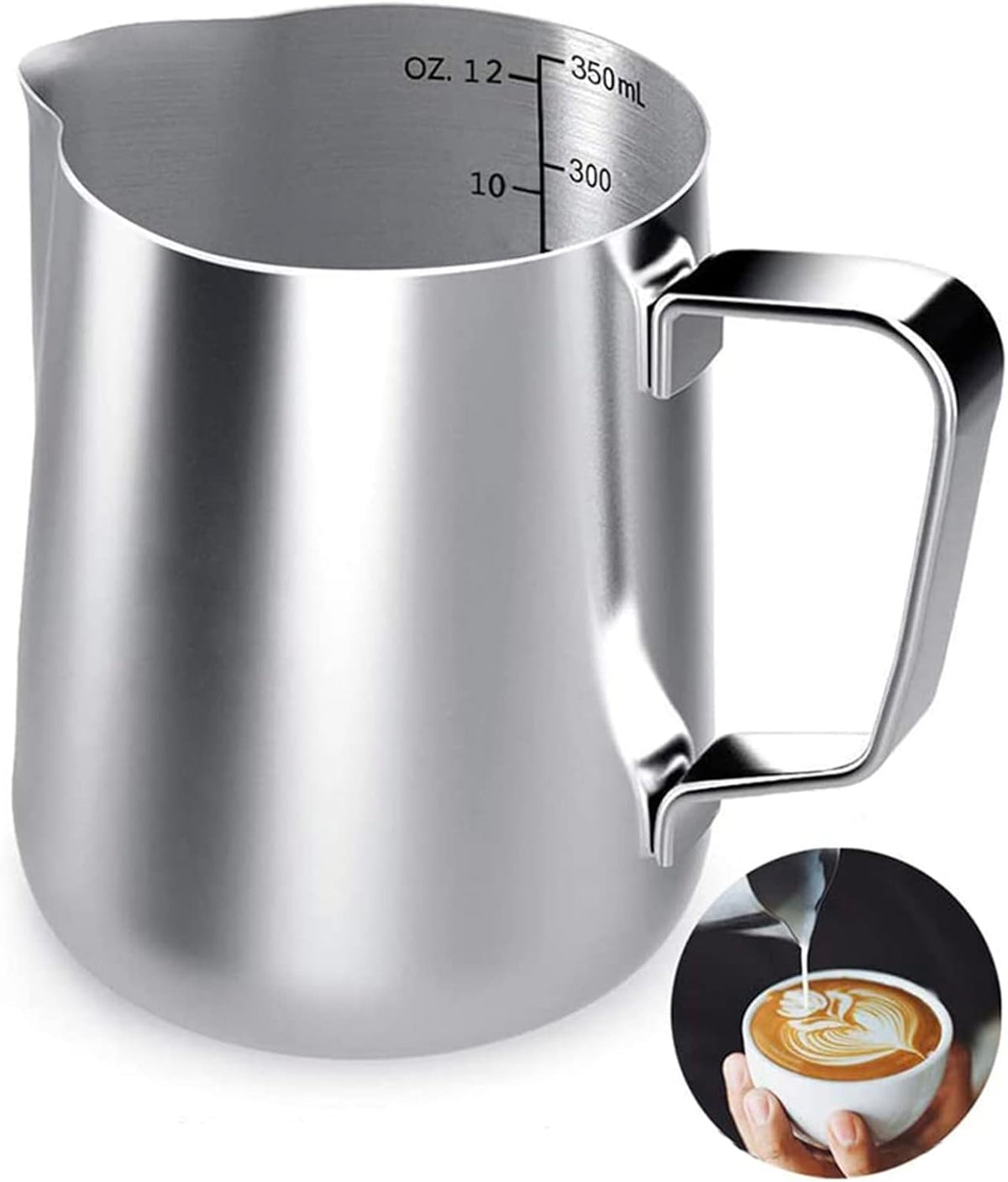 Milk Frothing Pitcher, 12oz Milk Frother Cup Espresso Cup Stainless Steel