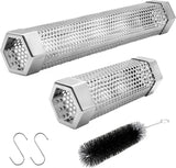 Pellet Smoker Tube Set, 6" & 12" Stainless Steel BBQ Wood Smoker Tube with Brush and 2 Hooks for 2.5hrs/5hrs of Billowing Cold/Hot Smoking for All Grills or Smokers, Smoking Cheese Beef Nuts Fish