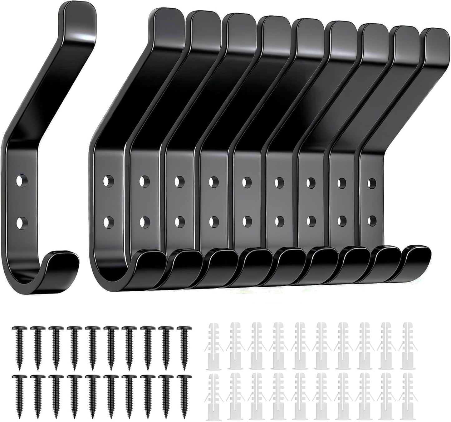 10-Pack Coat Hook for Hanging, 10KG (Max), Stainless Wall Hooks for Towel, Hat, Backpack, Key, Clothes, Wall Mounted Coat Hanger for Closet, Black 10 CM